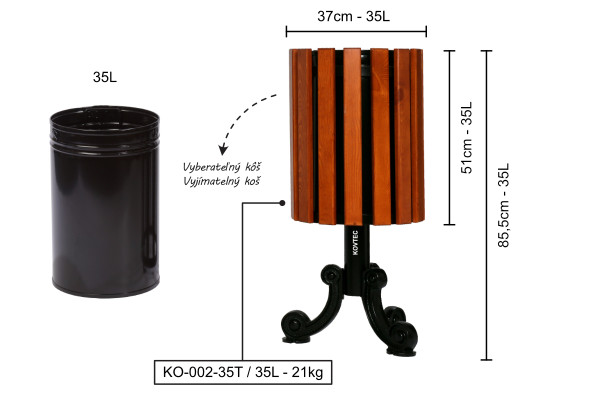 Szemetesláda KO002, 35 literes, rózsafa