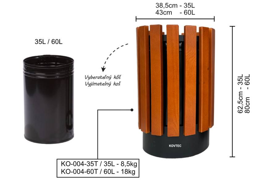 Szemeteskuka KO004, 35 literes, tikfa