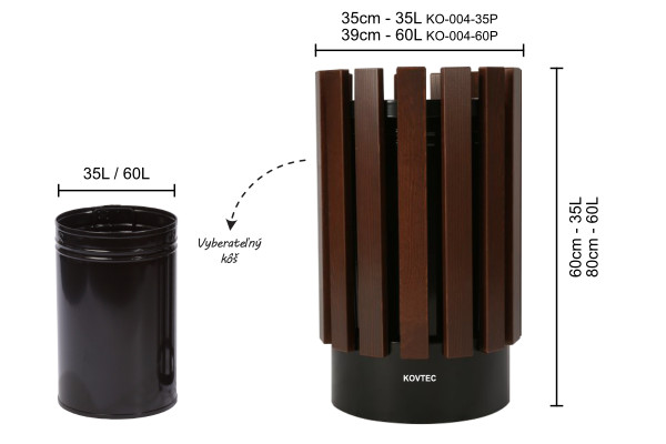 Szemetes KO004, 60 literes, rózsafa