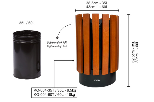 Szemetes KO004, 60 literes, tikfa