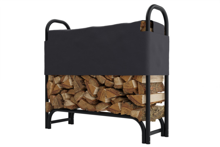 Tűzifa állvány ponyvával, fekete