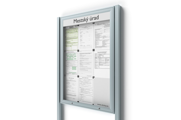 Zárható információs vitrin 9xA4 UP50 táblával és oszlopokkal