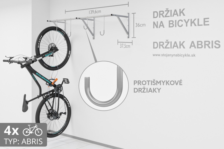 Falra szerelhető kerékpártartó, 4 személyes ABRIS ezüst