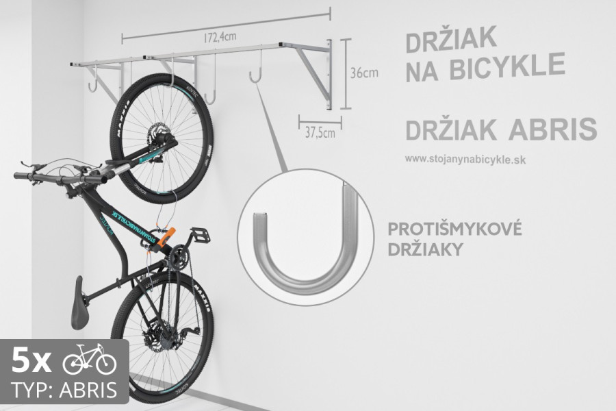 Falra szerelhető kerékpártartó, 5 személyes ABRIS ezüst