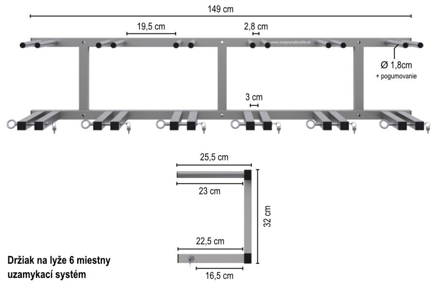Síléctartó, 12 férőhelyes, függőleges, helytakarékos, zárható