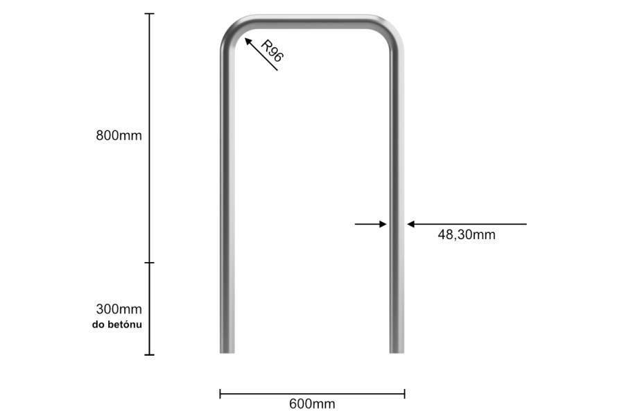 Kerékpártartó U 60x80cm, Ø 48,3 mm, betonozott, horganyzott