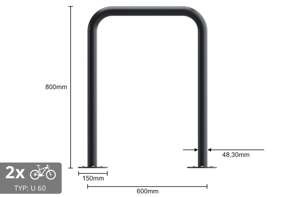 Kerékpártartó U 60x80cm, Ø 48,3 mm, Színes