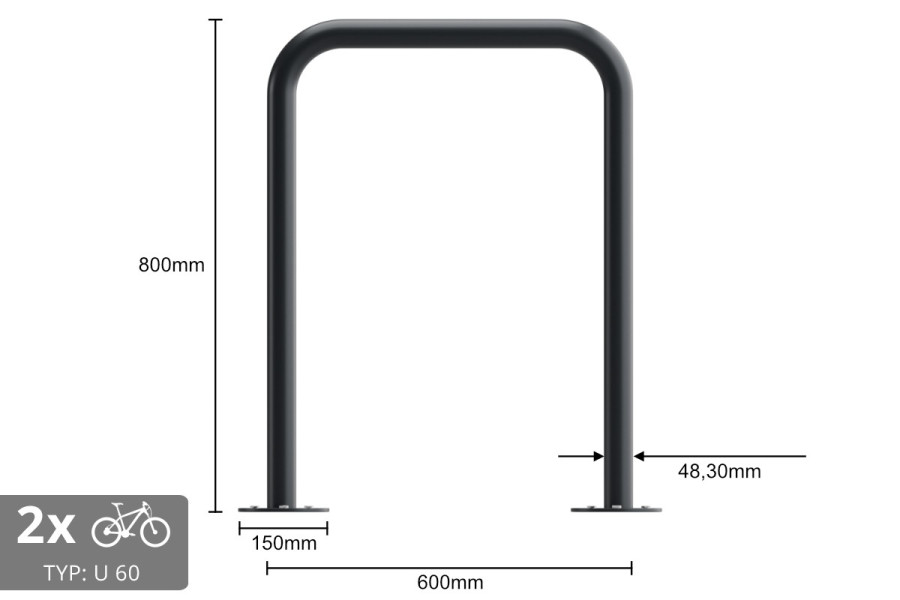 Kerékpártartó U 60x80cm, Ø 48,3 mm, Színes
