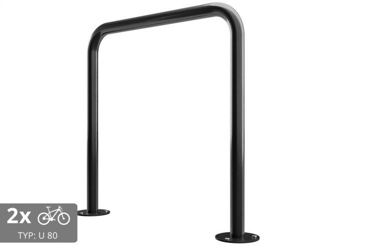 U alakú kerékpártároló, gumírozott, 80x80cm, Ø 48,3 mm, betonozott, színes