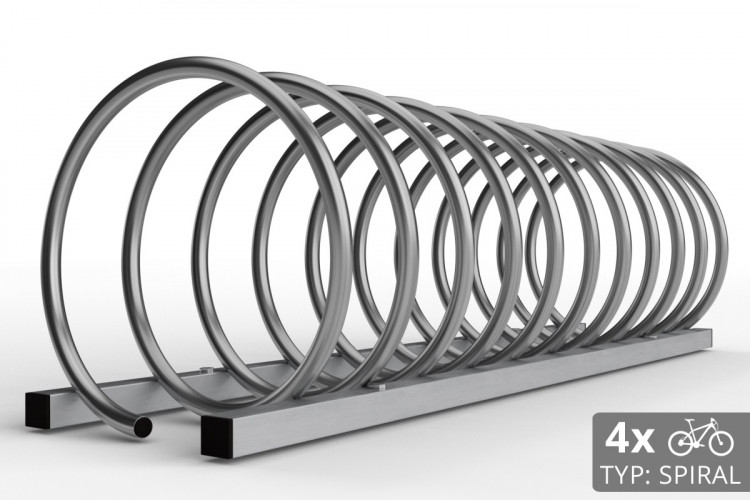 4 kerékpáros SPIRAL tároló, 110 cm rozsdamentes acél