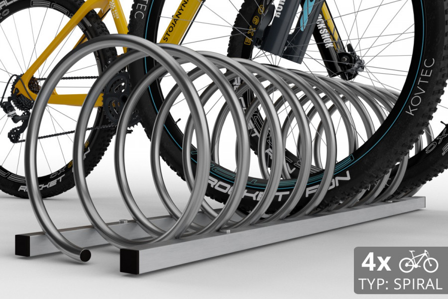 4 kerékpáros SPIRAL tároló, 110 cm rozsdamentes acél