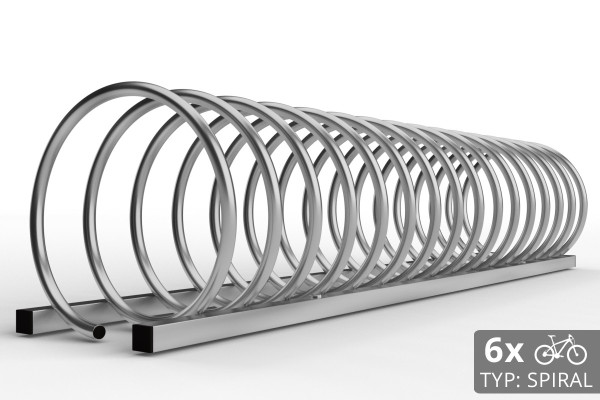 6 kerékpáros SPIRAL kerékpártartó, 150 cm horganyzott