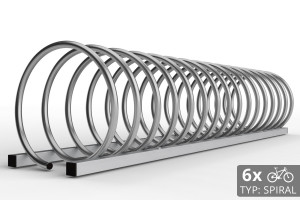 6 kerékpáros SPIRAL kerékpártartó, 150 cm rozsdamentes acél