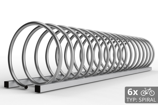 6 kerékpáros SPIRAL kerékpártartó, 150 cm rozsdamentes acél