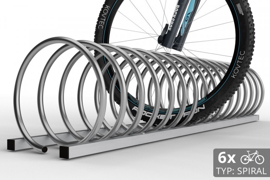 6 kerékpáros SPIRAL kerékpártartó, 150 cm rozsdamentes acél