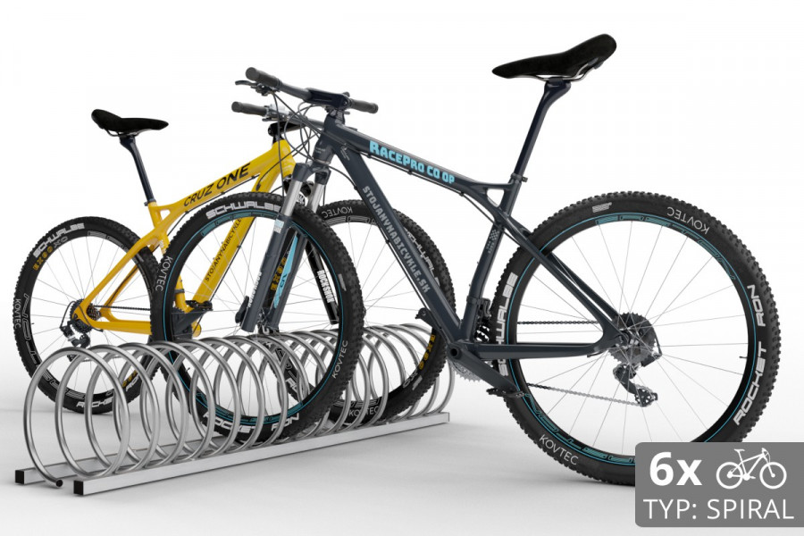 6 kerékpáros SPIRAL kerékpártartó, 150 cm rozsdamentes acél