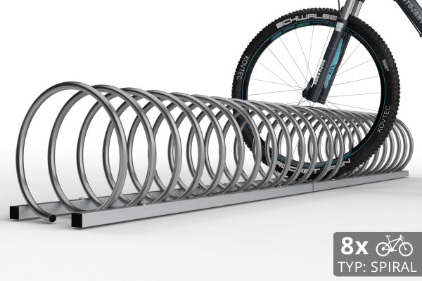 8 kerékpáros SPIRAL tároló, 220 cm rozsdamentes acél