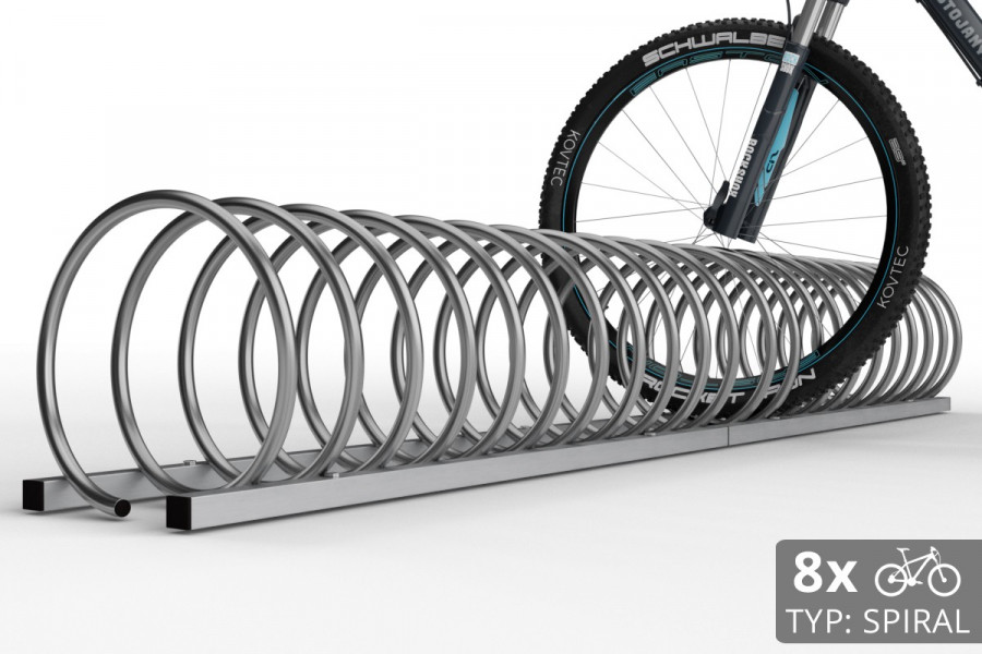 8 kerékpáros SPIRAL tároló, 220 cm rozsdamentes acél