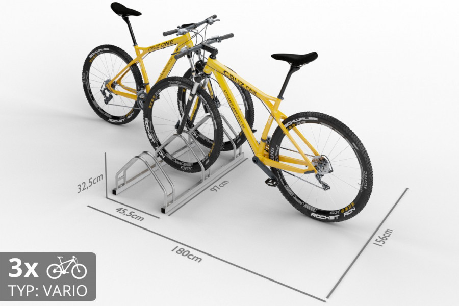 Kétoldalas, 3 személyes VARIO kerékpártartó, rozsdamentes acél