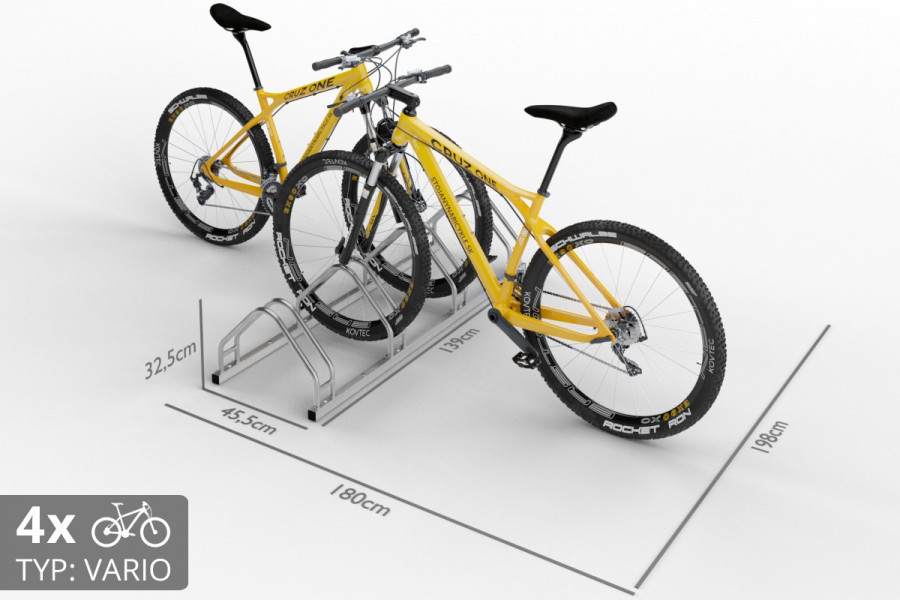 Kétoldalas kerékpártartó 4 kerékpárhoz, VARIO 4 személyes, rozsdamentes acél